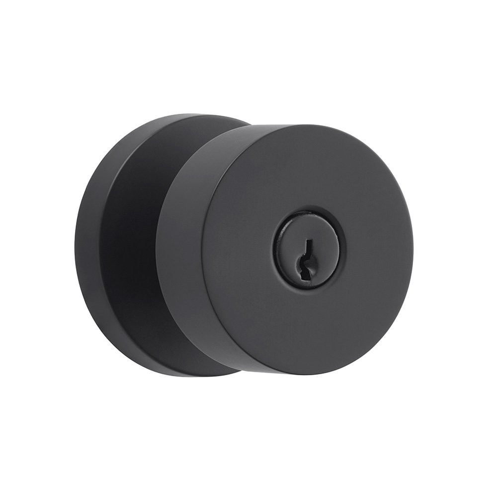 Keyed Contemporary Door Knob with Contemporary Round Rose in Satin Black