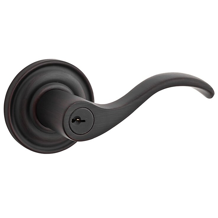 Keyed Entry Door Lever with Traditional Round Rose in Venetian Bronze