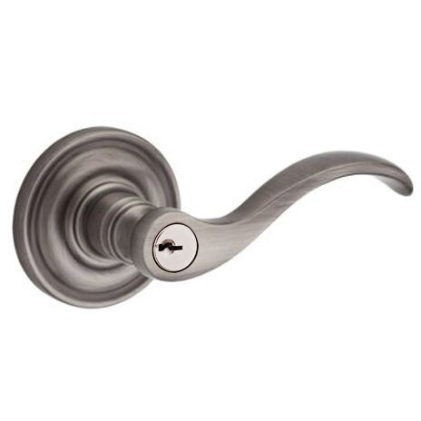Keyed Entry Door Lever with Traditional Round Rose in Matte Antique Nickel