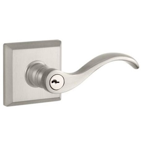 Keyed Entry Door Lever with Traditional Square Rose in Satin Nickel