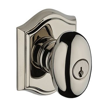 Keyed Ellipse Door Knob with Traditional Arch Rose in Polished Nickel