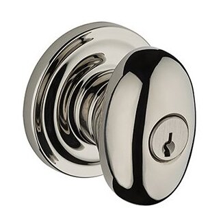 Keyed Ellipse Door Knob with Traditional Round Rose in Polished Nickel