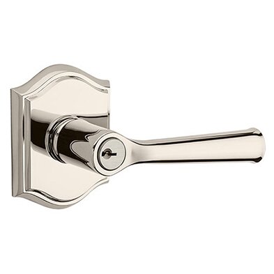 Right Handed Keyed Federal Door Lever with Traditional Arch Rose in Polished Nickel