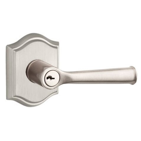 Keyed Entry Door Lever with Traditional Arch Rose in Satin Nickel