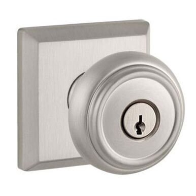 Keyed Entry Door Knob with Square Rose in Satin Nickel