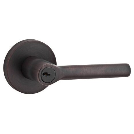 Keyed Entry Door Lever with Contemporary Round Rose in Venetian Bronze