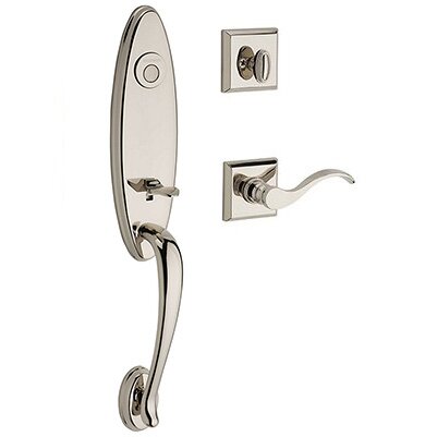 Left Handed Full Dummy Chesapeake Handleset with Curve Door Lever with Traditional Square Rose in Polished Nickel