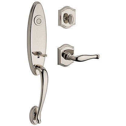 Left Handed Full Dummy Chesapeake Handleset with Decorative Door Lever with Traditional Arch Rose in Polished Nickel