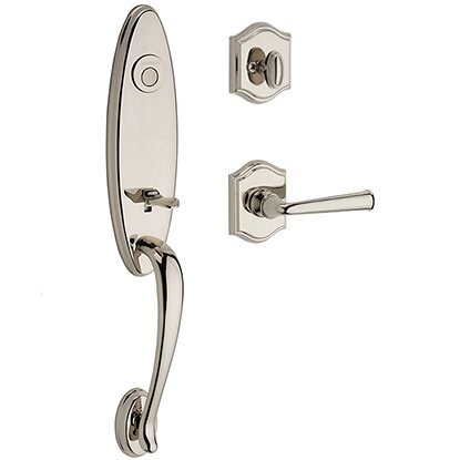 Left Handed Full Dummy Chesapeake Handleset with Federal Door Lever with Traditional Arch Rose in Polished Nickel