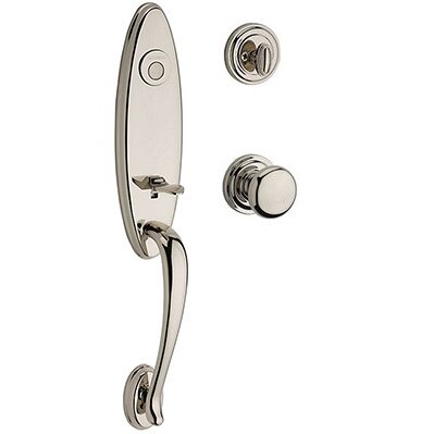 Full Dummy Chesapeake Handleset with Round Door Knob with Traditional Round Rose in Polished Nickel