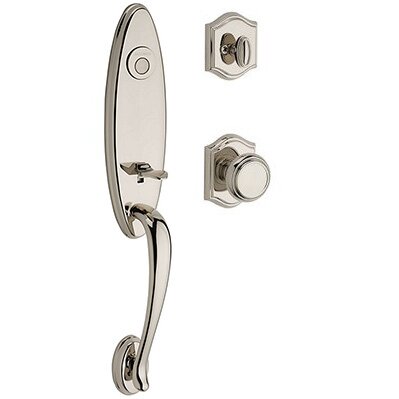 Full Dummy Chesapeake Handleset with Traditional Door Knob with Traditional Arch Rose in Polished Nickel