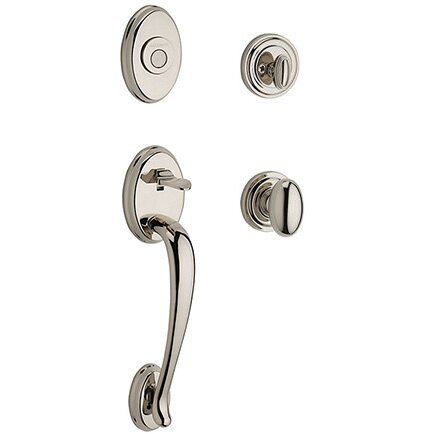 Full Dummy Columbus Handleset with Ellipse Door Knob with Traditional Round Rose in Polished Nickel