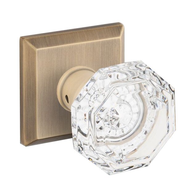 Full Dummy Crystal Door Knob with Traditional Square Rose in Matte Brass & Black