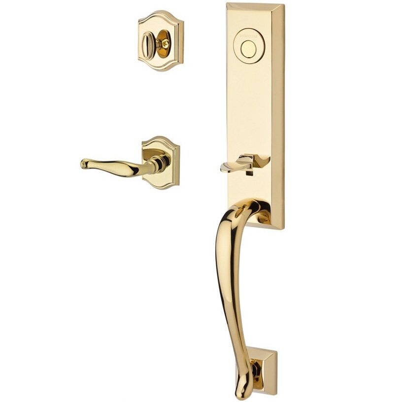 Handleset with Right Handed Decorative Lever and Traditional Arch Rose in Polished Brass