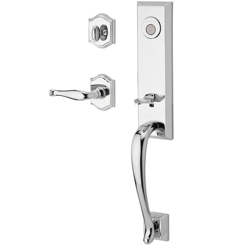 Handleset with Right Handed Decorative Lever and Traditional Arch Rose in Polished Chrome