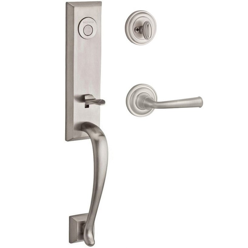 Handleset with Left Handed Federal Lever and Traditional Round Rose in Satin Nickel