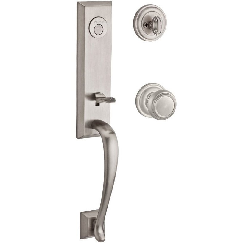Handleset with Traditional Knob and Traditional Round Rose in Satin Nickel