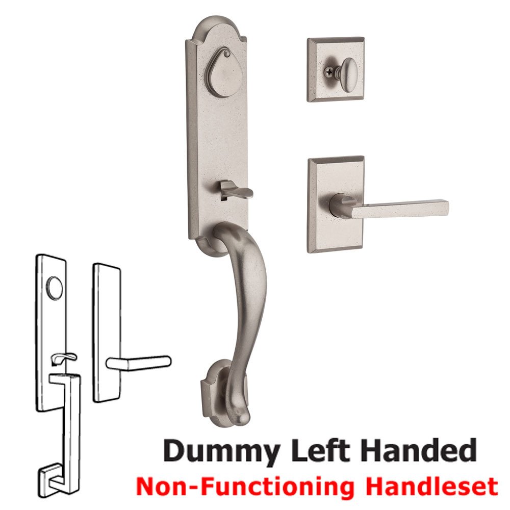 Handleset with Left Handed Tapered Lever and Rustic Square Rose in White Bronze