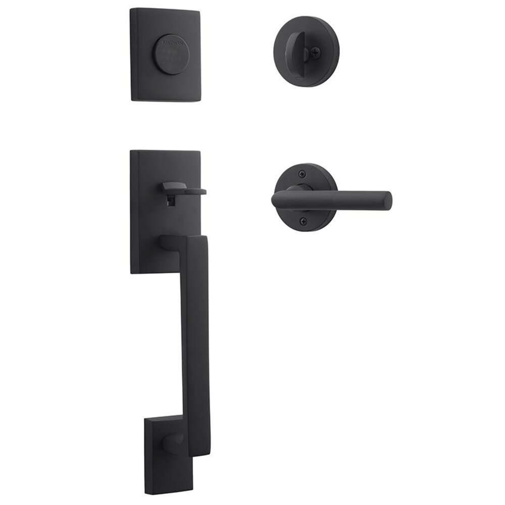 Right Handed Full Dummy La Jolla Handleset with Tube Door Lever with Contemporary Round Rose in Satin Black