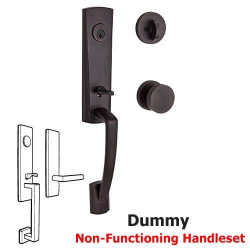 Full Dummy Miami Handleset with Contemporary Door Knob with Contemporary Round Rose in Venetian Bronze