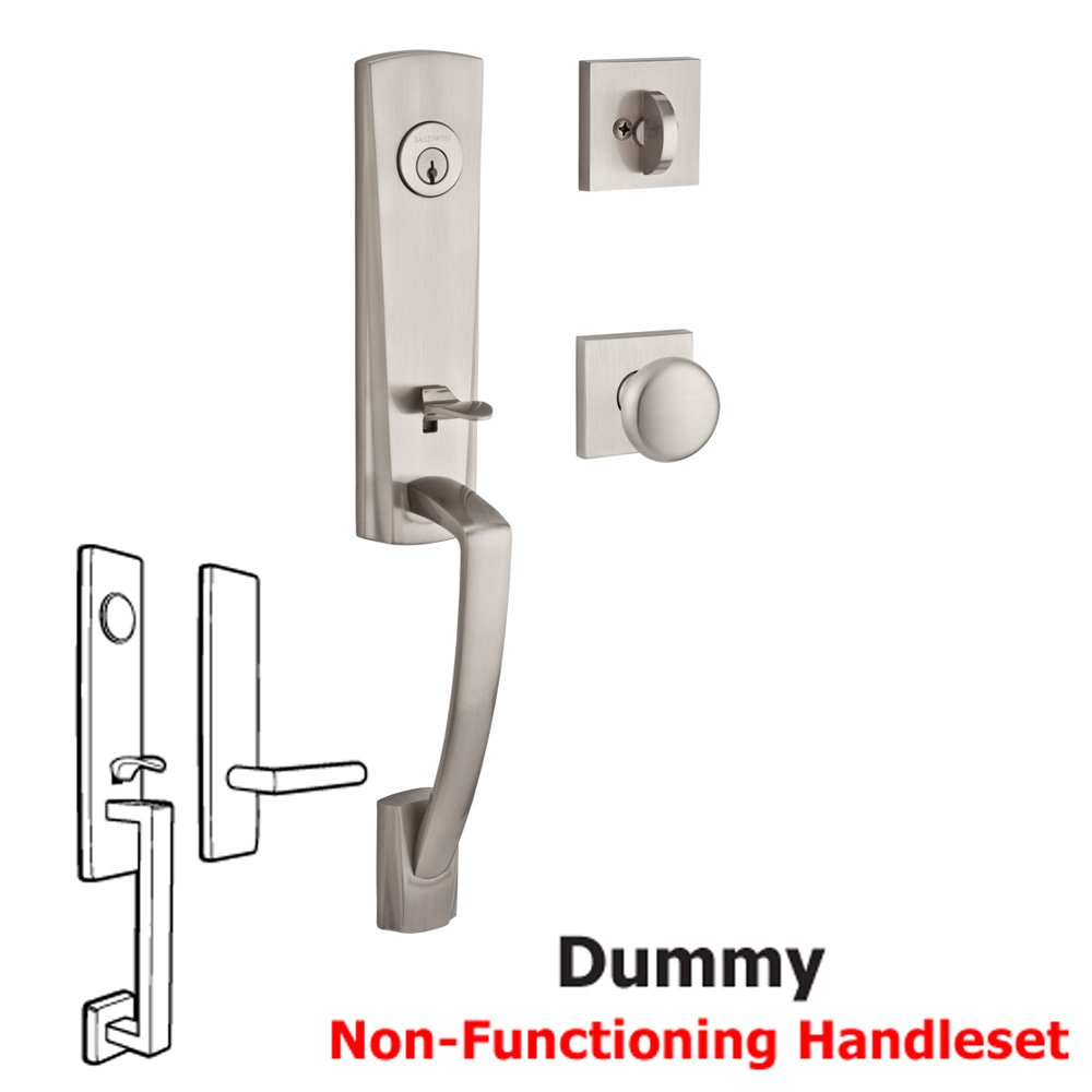Handleset with Round Knob and Contemporary Square Rose in Satin Nickel