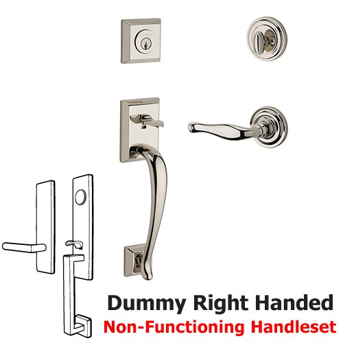 Right Handed Full Dummy Napa Handleset with Decorative Door Lever with Traditional Round Rose in Polished Nickel