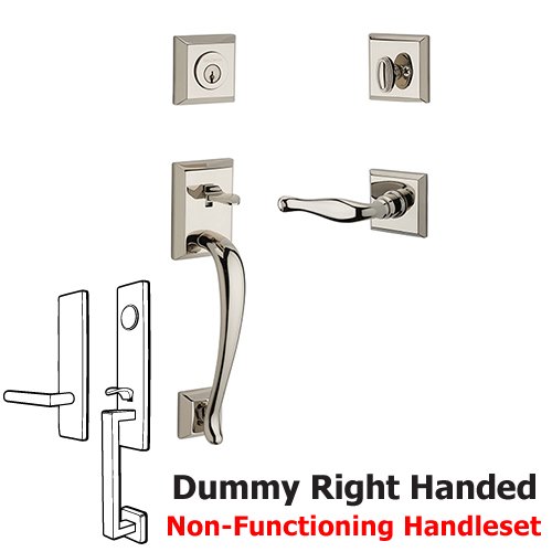 Right Handed Full Dummy Napa Handleset with Decorative Door Lever with Traditional Square Rose in Polished Nickel