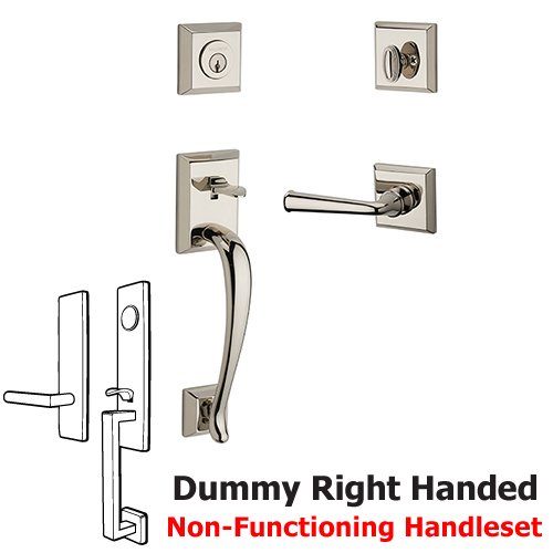 Right Handed Full Dummy Napa Handleset with Federal Door Lever with Traditional Square Rose in Polished Nickel