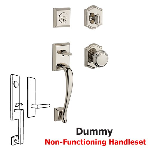 Full Dummy Napa Handleset with Traditional Door Knob with Traditional Arch Rose in Polished Nickel