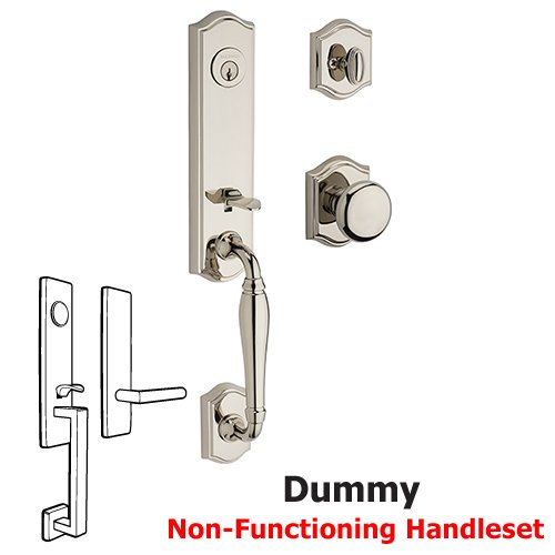 Full Dummy New Hampshire Handleset with Round Door Knob with Traditional Arch Rose in Polished Nickel