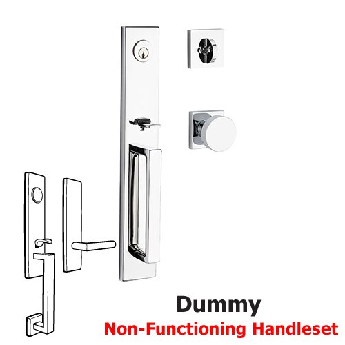 Full Dummy Santa Cruz Handleset with Contemporary Door Knob with Contemporary Square Rose in Polished Chrome
