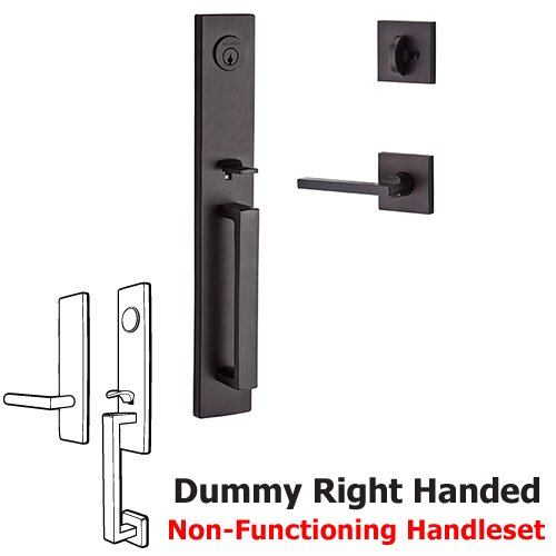 Right Handed Full Dummy Santa Cruz Handleset with Square Door Lever with Contemporary Square Rose in Venetian Bronze
