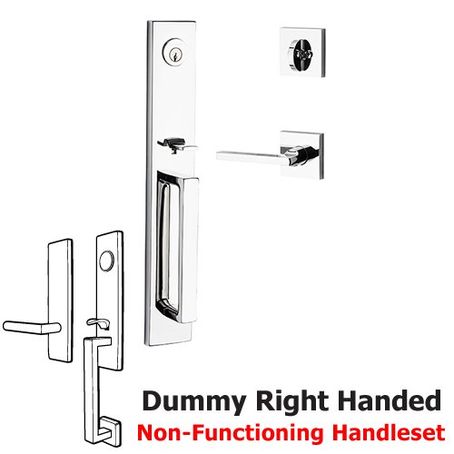Right Handed Full Dummy Santa Cruz Handleset with Square Door Lever with Contemporary Square Rose in Polished Chrome