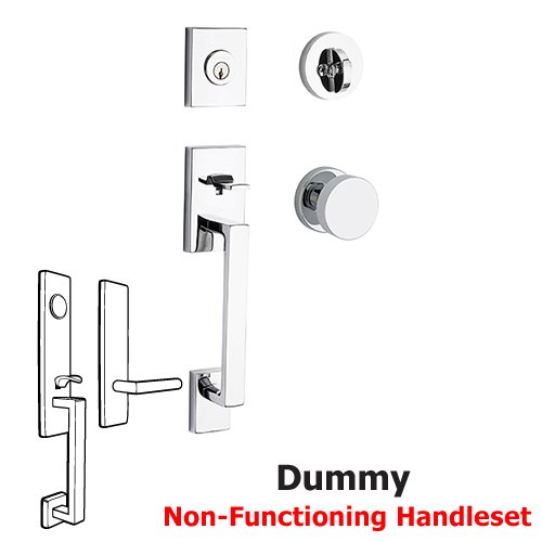 Full Dummy Seattle Handleset with Contemporary Door Knob with Contemporary Round Rose in Polished Chrome