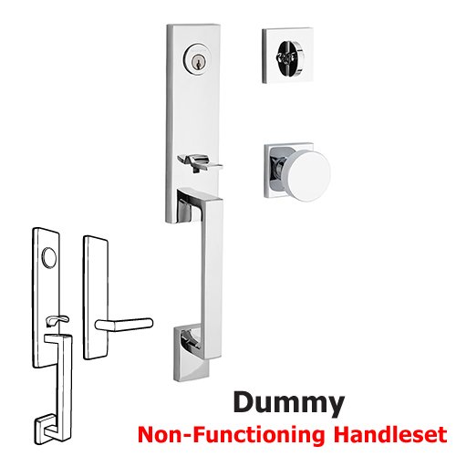 Full Dummy Seattle Handleset with Contemporary Door Knob with Contemporary Square Rose in Polished Chrome