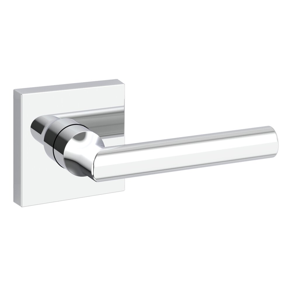 Full Dummy Tube Door Lever with Contemporary Square Rose in Polished Chrome