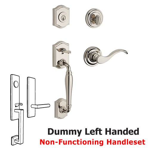 Left Handed Full Dummy Westcliff Handleset with Curve Door Lever with Traditional Round Rose in Polished Nickel
