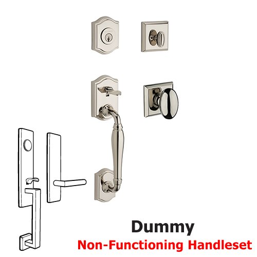 Full Dummy Westcliff Handleset with Ellipse Door Knob with Traditional Square Rose in Polished Nickel