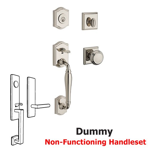 Full Dummy Westcliff Handleset with Traditional Door Knob with Traditional Square Rose in Polished Nickel