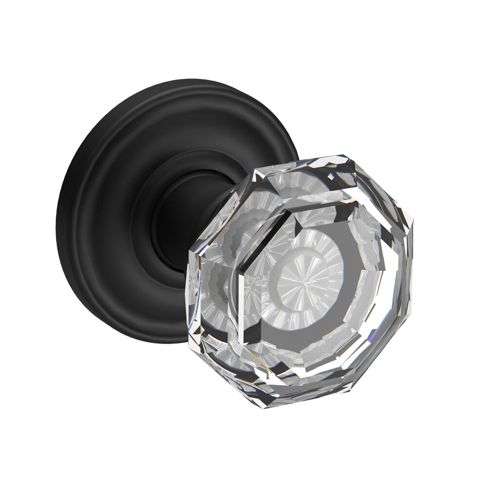 Single Dummy Crystal Door Knob with Traditional Round Rose in Satin Black