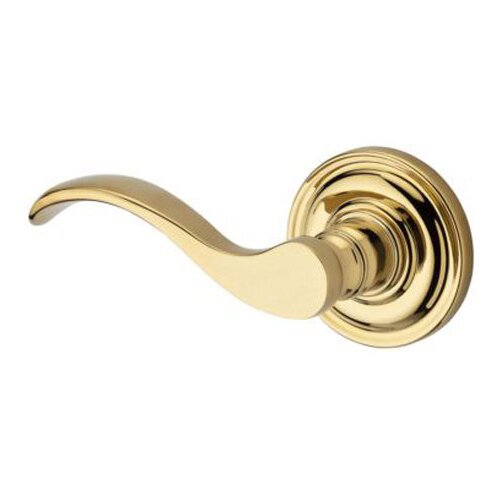 Left Handed Single Dummy Door Lever with Traditional Round Rose in Polished Brass
