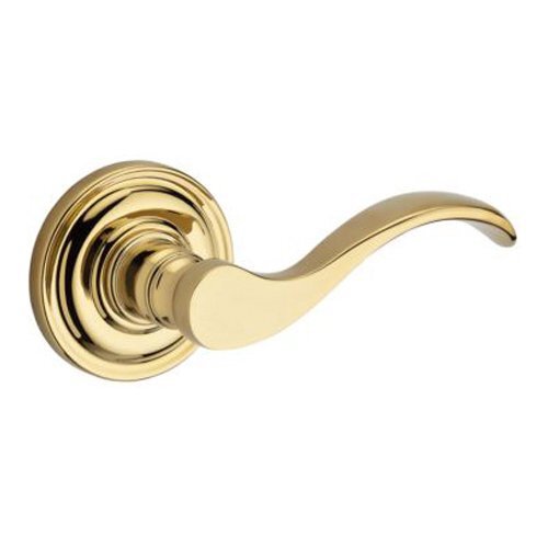 Right Handed Single Dummy Door Lever with Traditional Round Rose in Polished Brass