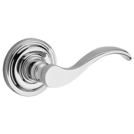 Right Handed Single Dummy Door Lever with Traditional Round Rose in Polished Chrome