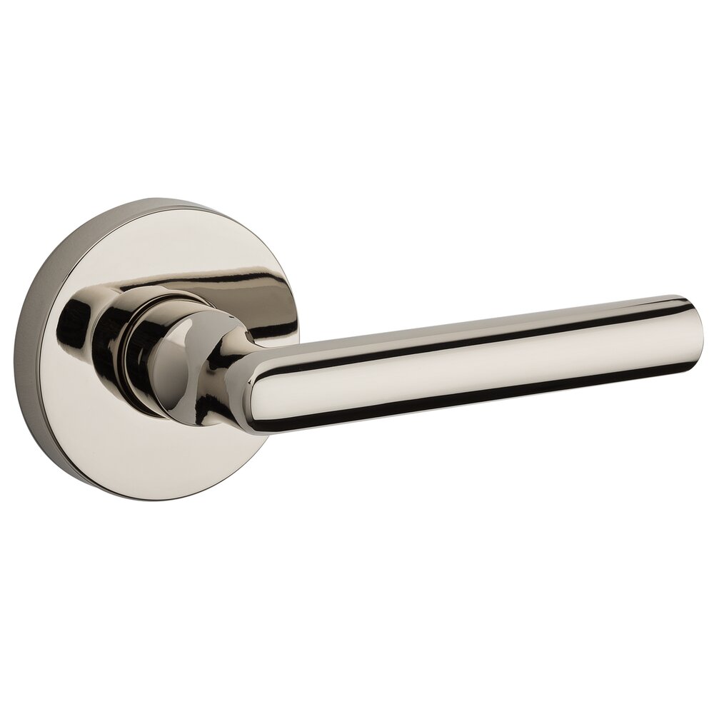 Single Dummy Tube Door Lever with Contemporary Round Rose in Polished Nickel