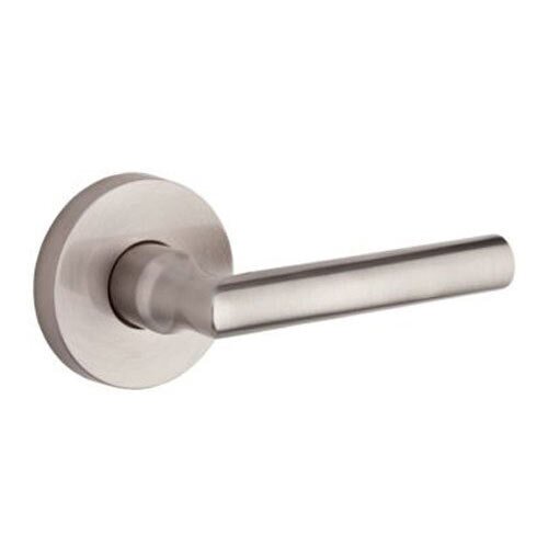 Single Dummy Door Lever with Contemporary Round Rose in Satin Nickel