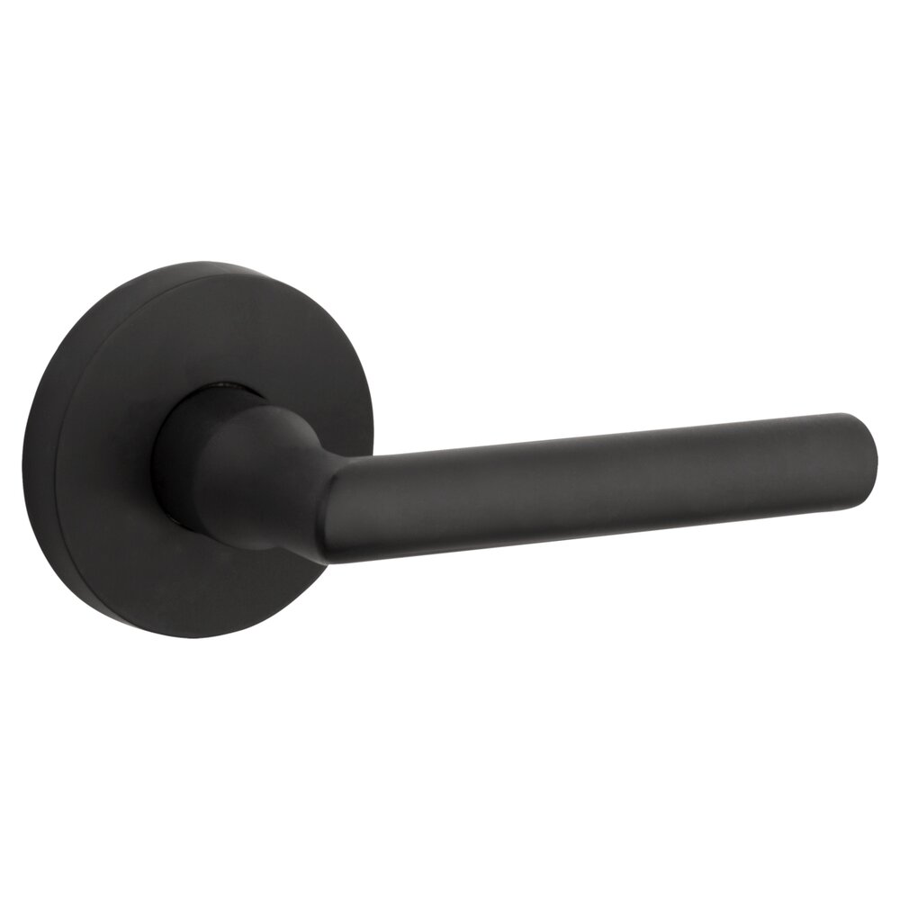 Single Dummy Door Lever with Contemporary Round Rose in Satin Black