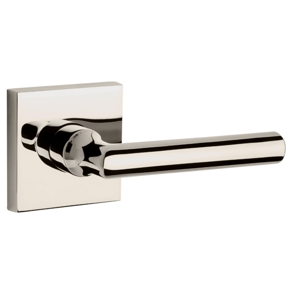 Privacy Tube Door Lever with Contemporary Square Rose in Polished Nickel