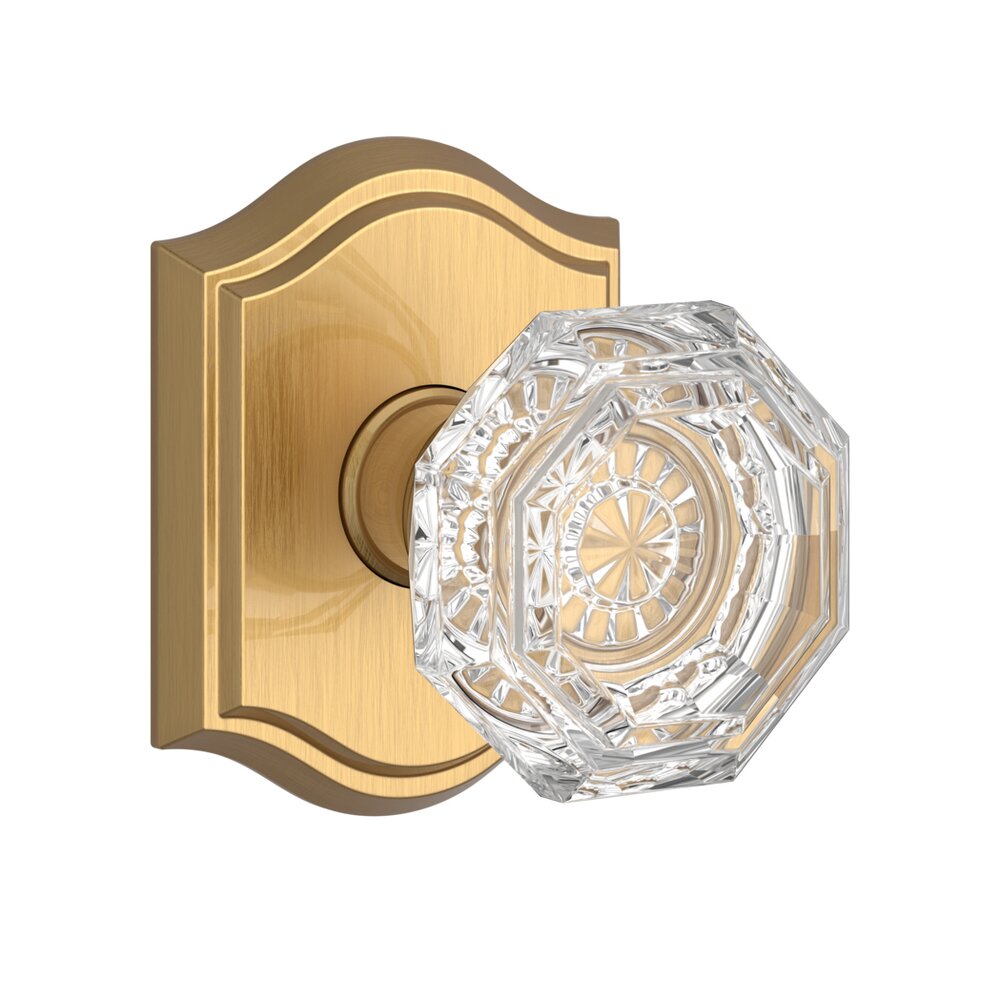 Passage Crystal Door Knob with Traditional Arch Rose in PVD Lifetime Satin Brass