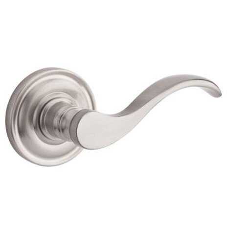 Passage Door Lever with Traditional Round Rose in Satin Nickel
