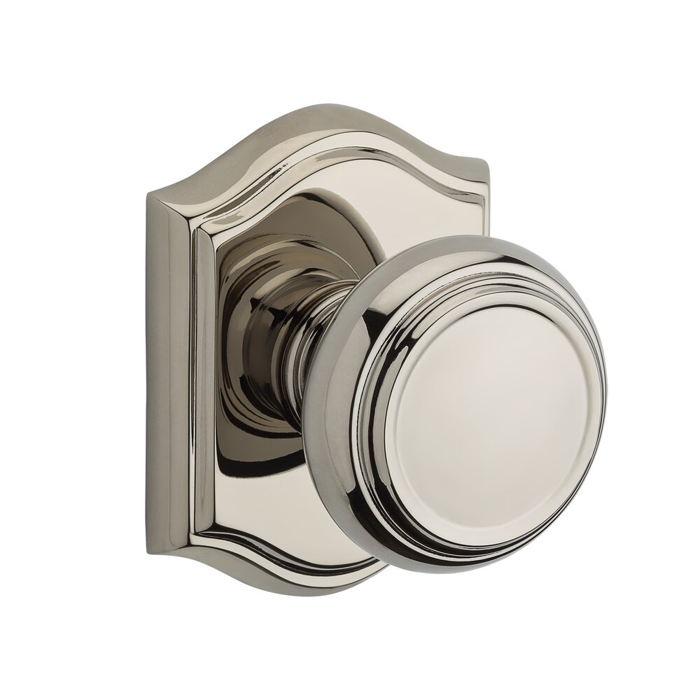 Passage Door Knob with Arch Rose in Lifetime Pvd Polished Nickel